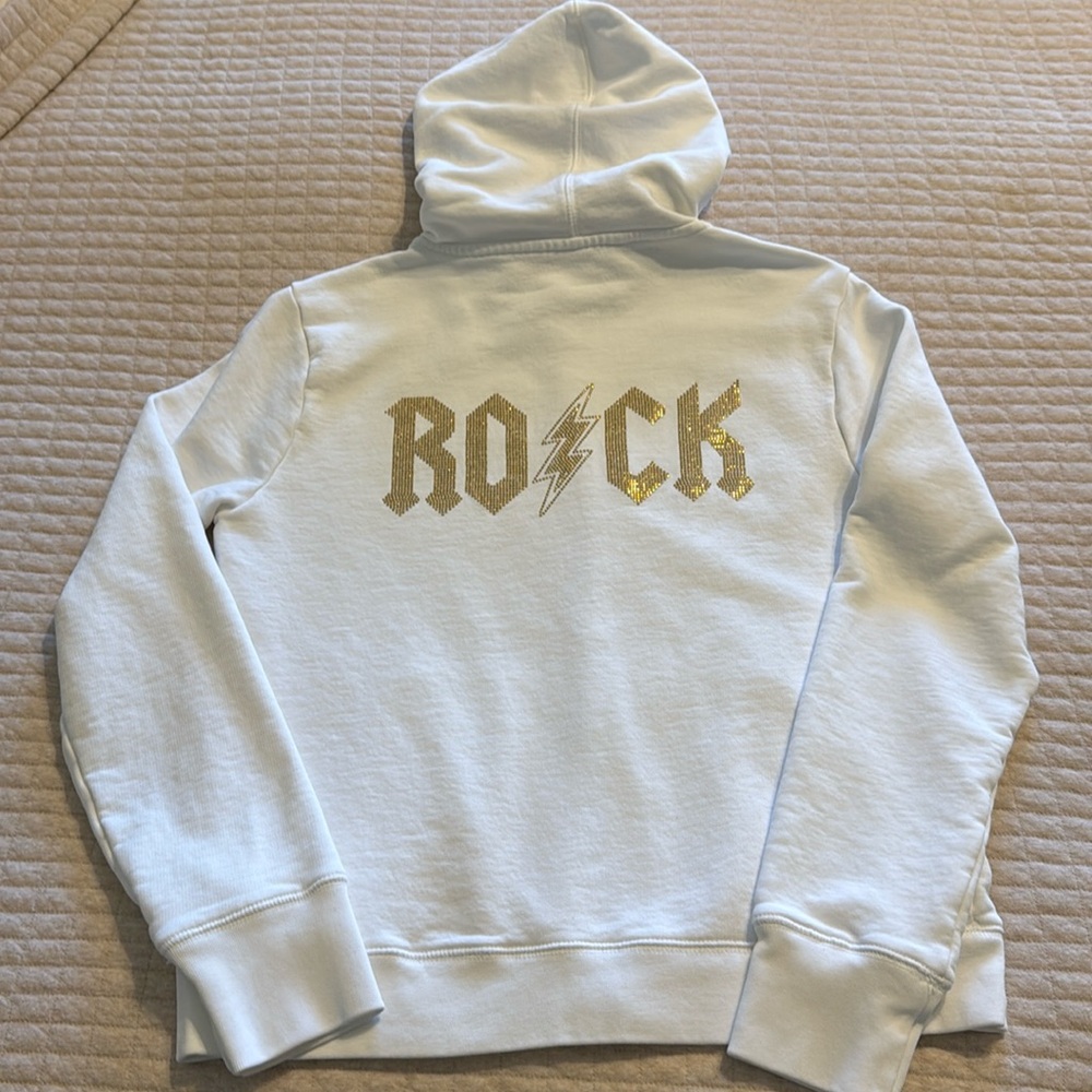 Zadig & Voltaire Comfy Rock Gold Studs Zip Up Hoodie White Blanc Medium Like New
